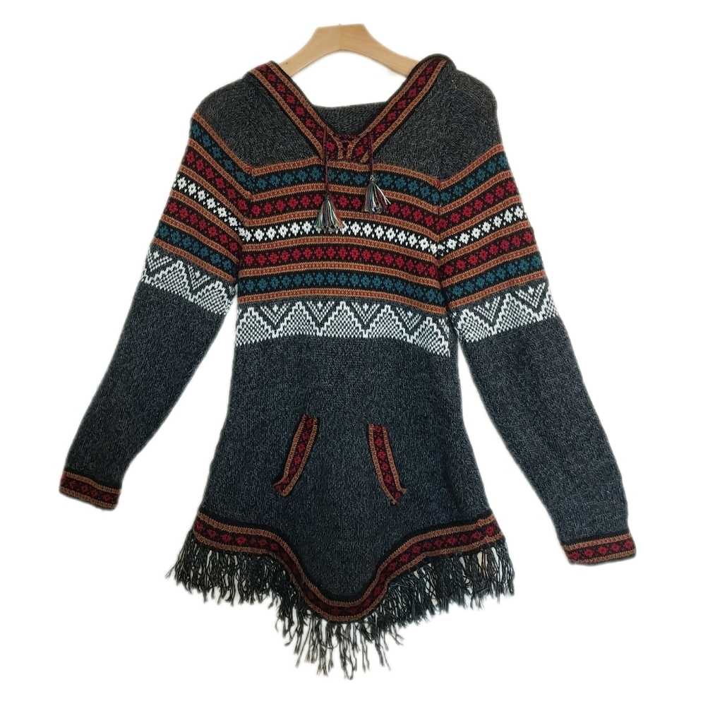 Multicolor Peruvian Alpaca Knit Hooded Sweater by Artesania Edm.